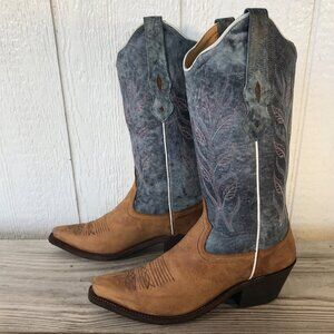 Old West Santa Fe Womens Slate Blue and Nubuck Leather Boots 6.5 LF1575